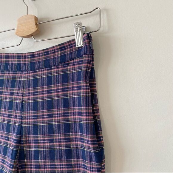 Urban Outfitters-Plaid Navy Pink Yellow Kick Flare Ankle High Rise Pants - Picture 6 of 11